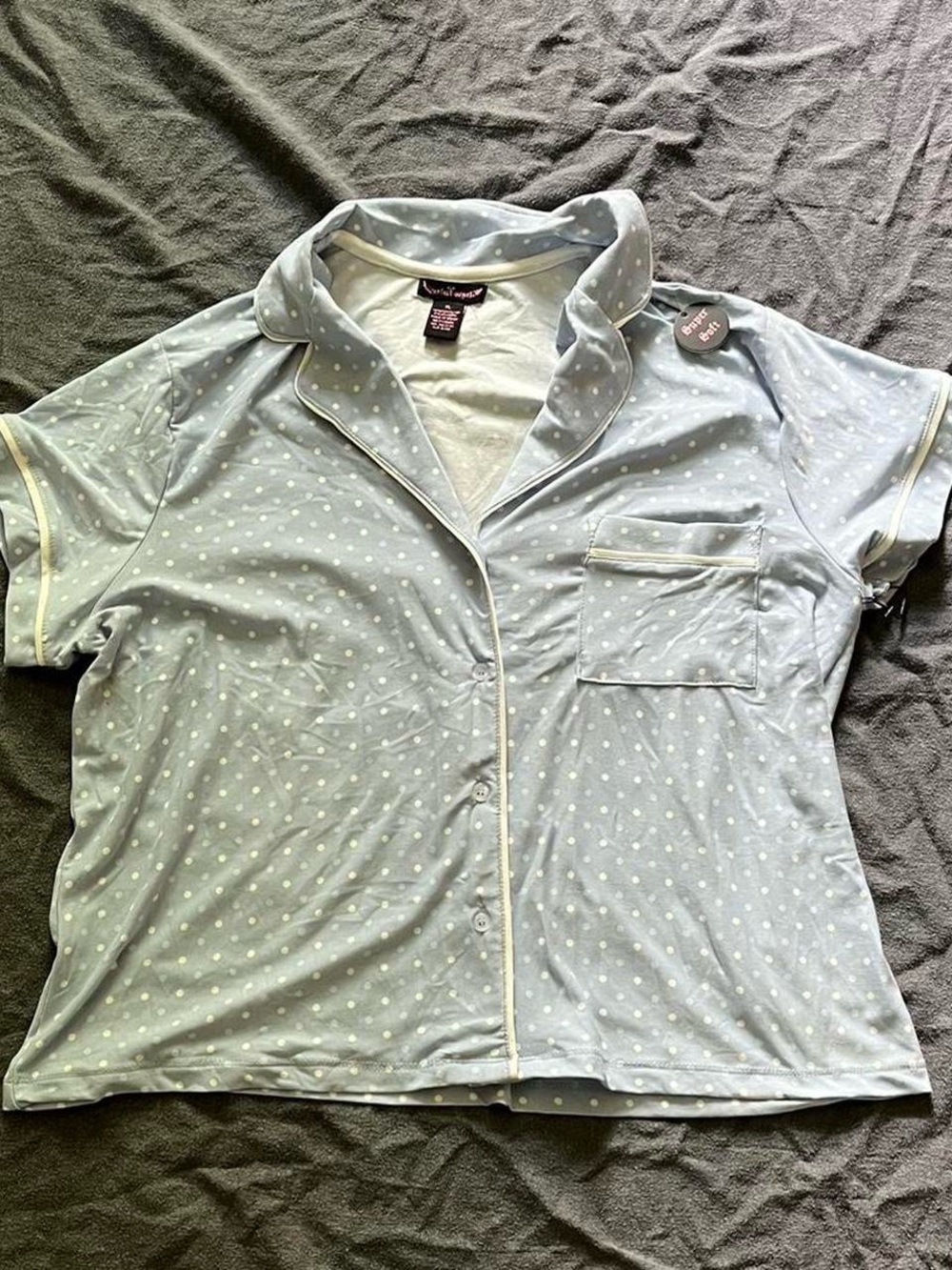 Perfect angel NWT blue polka dot button up pajama shirt